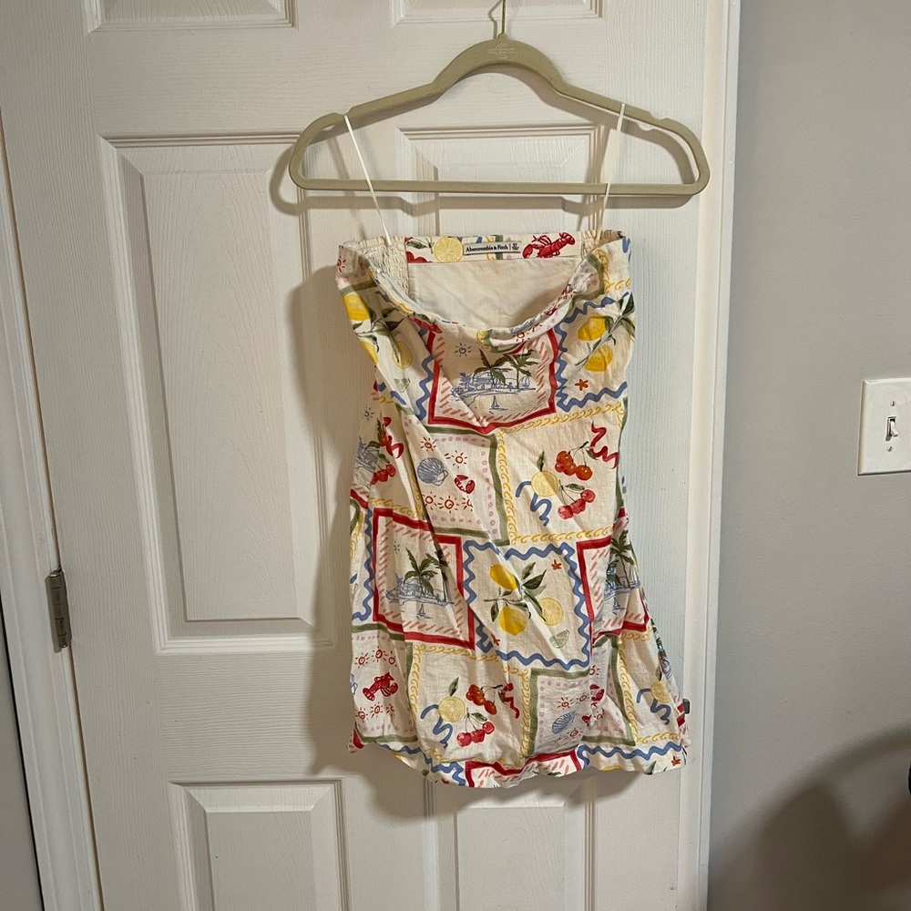 Abercrombie & Fitch Italian Summer Print Strapless Romper Dress - White Multi